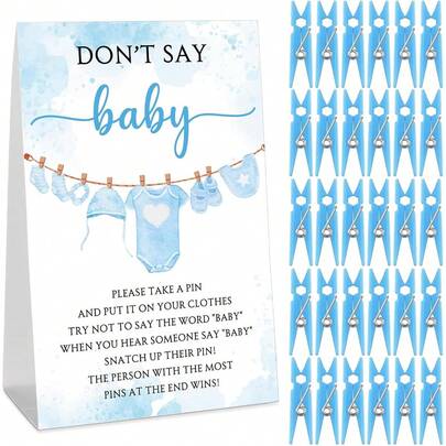 51pcs Baby Shower Game Set, Includes "Don't Say Baby" Sign And 50pcs Plastic Baby Shower Clothespins, Baby Shower Party Supplies For Gender Reveal