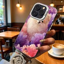 Funda de Teléfono Nubes Rosadas y Moradas con Estampado de Perro Esponjoso para iPhone 14 13 12 11 Pro Max y  Galaxy S23 S22 S21 S20 Opción de Regalo Ideal para Todas las Estaciones - Plateado - Ver 6