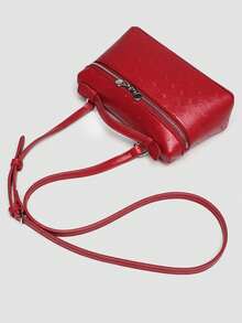 1pc Solid Color Ostrich Grain PU Square Shoulder Bag, Small Handbag For Women, Suitable For Everyday Stylish Matching And Travel - Đỏ - Xem 8