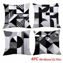 4pcs Geometric Pattern Pillow Case Set, Single-Sided Printed Plush Fabric, 45*45/50*50/40*40CM Cushion Cover For Modern Fabric Sofa, Indoor Decor, Party Decoration, Gift