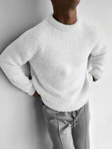 Unisex Fluffy Round Neck Sweater, Korean Style Casual Loose Fit Knitted Pullover Top, Suitable For Autumn, Winter, Back To School