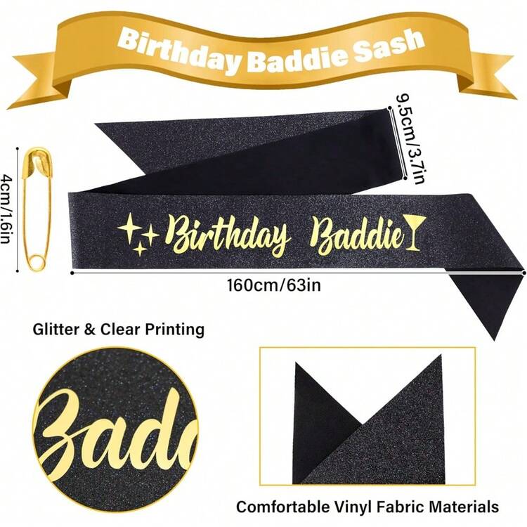1pc Black Shiny Foil "Birthday Bad Girl" Sash, Funny Birthday Party Supplies, Bad Girl Accessory, Suitable For Women - Multicolor - View 4