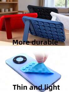 硅胶吸盘自拍强力粘性手机支架，坚固稳定，便携式手机自粘硅胶吸盘手机壳支架，防滑吸盘手机支架，混色硅胶手机支架，适用于自拍和视频拍摄，旅行必备 - 彩色 - 查看 4