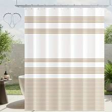 Modern Beige Gold Horizontal Stripe Shower Curtain - Minimalist Gradual Textured Golden Striped Pattern Bathroom Decor, Waterproof Polyester Fabric With Hooks (8-10pcs), Machine Washable, Multiple Sizes 120x180/150x180/180x180 Cm - 隨機的 - 查看 7