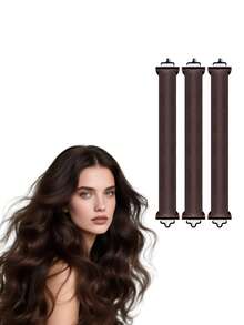 3pcs No-Heat Hair Curler Set, Black, Overnight Curling, Suitable For Long & Medium Hair, Ideal For Salons, Spas, Daily Use, Hair Accessories - Multicolor - View 10