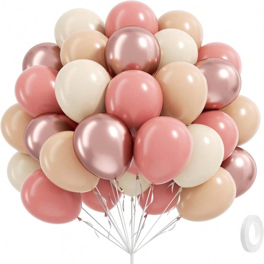 25 pièces Ballons rose poudré, rose blush, rose poudré, nude, blanc ivoire, rose gold métallique pour décoration de fête d'anniversaire bohème, mariage, baby shower - Multicolore - Voir 1