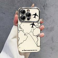 A Map Airplane Phone Case Suitable For IP 14 15 16 17 Pro Max Phone Case 11/12/13 Phone Case X/Xr/Xmax Electroplated Phone Case Silver Large Window All Inclusive Soft Case 17air Anti Drop Protective Cover - White - View 1