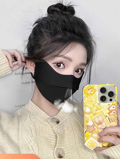 1 pièce Masque facial confortable et pour femmes - coupe-vent, épaisseur 3D pour la chaleur, avec crochets d'oreille, en nylon, lavable à la main, couleur unie, automne/hiver