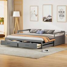 Extendable Sofa Bed 90/180*200 With Drawers And Slatted Base, Pine Bed With Storage, Grey (Old SKU: LD000033AAE)
