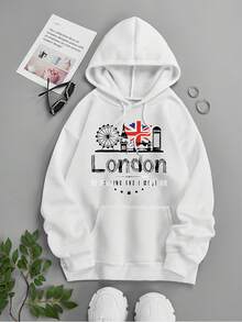 "London Is Calling And I Must Go" Vintage-Style London Skyline & Union Jack Graphic Print Women's 180g Pure Cotton T-Shirt - 白色 - 查看 6