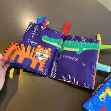 柔软卡通布书玩具，男女通用，内置发声纸片，3D毛绒尾巴，经久耐用的互动布书玩具，适合作为新生儿礼物 - 彩色 - 查看 7