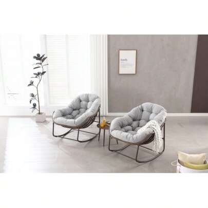 Oversized Wicker Egg Rocking Chairs For Outdoor And Terrace Use, Comfortable Indoor And Outdoor Rocking Chairs (With Thick Cushion), Modern Lounge Chairs (Balcony, Veranda, Garden, Backyard, Terrace)