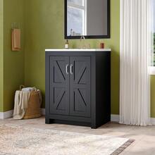 Vabches Bathroom Vanity With Sink Set,  24 Inch / 30 Inch Modern Bathroom Cabinet With Ceramic Basin & Doors, Freestanding Storage Cabinet With Adjustable Shelf, Vintage Vanity With Ceramic Sink - màu đen - Xem 2