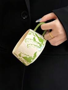 1 Juego de tazas de café de cerámica con diseño pintado a mano de carillón de viento, tazas de café románticas francesas, tazas para bebidas como leche, jugo y té de la tarde, adecuadas como recuerdos para la sala de estar, comedor, cafetería y pastelería