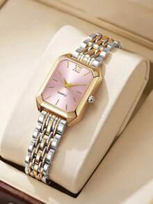 1pc Elegant Stainless Steel Band Square Dial Classic Luxury Quartz Watch, Refined Wristwatch Suitable For Teenagers, Parties, A Perfect Gift (Watch Box Not Included)