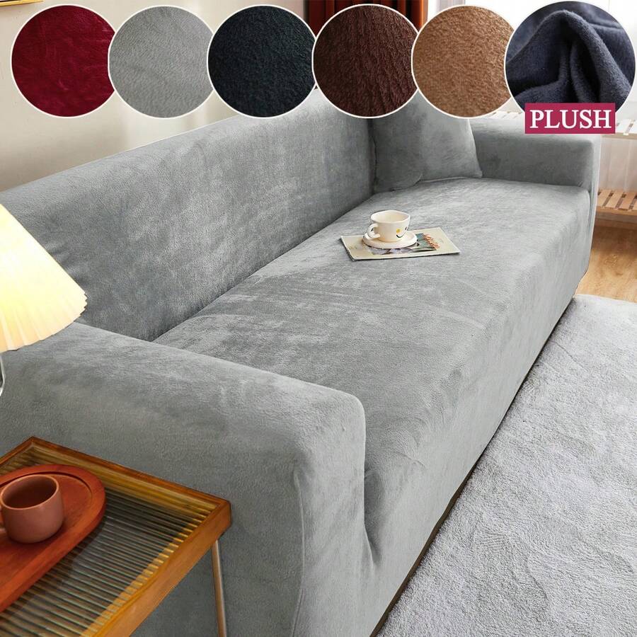 1PC Plush Sofa Cover Winter Warmth, Elastic Sofa Cover Suitable For Living Room Bedroom Dustproof Furniture Protector Soft And Comfortable Fabric Easy To Clean Suitable For 1/2/3/4 Seat Home Decor Sofa Protector Cushion Cover - 淺灰色 - 查看 1