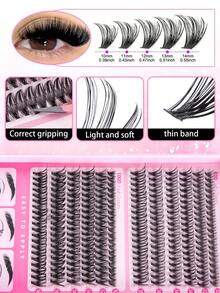 MEM 540片D型卷翘假睫毛套装,包含60D+80D+100D正反睫毛及下睫毛,多种组合可选,长度10-18mm,自然柔软。套装包含眼影、胶水、封口贴。另附镊子和睫毛刷,适用于精致的睫毛簇及嫁接。 - 黑色 - 查看 4