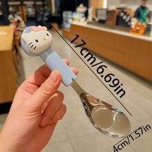 Sanrio 1支/4支装Hello Kitty 304不锈钢勺，可爱卡通手柄，握感舒适，适用于日常用餐、甜点/汤品、居家、野餐、家庭聚会、朋友聚会、生日礼物、派对餐具，材质厚实，兼具美观与实用性。