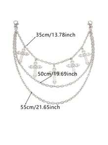 1pc Exaggerated Punk Style Fashionable Cross Pendant Chain Belt Decor, Suitable For Men's Daily Wear, Small Gift - 銀色 - 查看 5