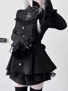 Women Short Dresses - Dark Lace Dress Set - View 2