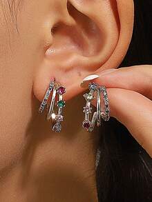 1 đôi Đồng Với CZ đá Cẩn vào Tinh tế Hoa tai Đối với phụ nữ Phụ kiện trang sức , CZ đá Màu sắc In Ngẫu nhiên - Bạc - Xem 9