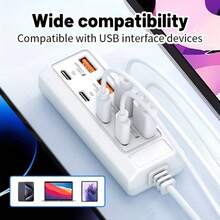 8 端口 USB 转 4 USB 4 Type-C 25W 快充集线器，多端口高速充电，兼容 5V USB 设备，包括电脑、笔记本电脑、平板电脑等，1 个 8 合 1 USB 集线器，支持快充 (25W PD) 和数据传输 - 白色 - 查看 8