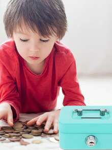 Metal Lock Storage Box, Coin Bank, Adult Creative Portable Piggy Bank, Small Key Organizer Box, Lockable Coin Box, Metal Cash Storage Box With Key Lock, Metal Key Lock Organizer Box With Top Handle, Adult Coin Savings Can - Multicolor - View 3