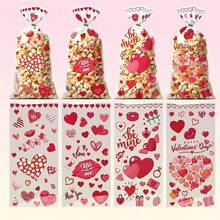 50 chiếc túi quà tặng hình trái tim và môi nhiều màu sắc dành cho Ngày Valentine, túi đựng kẹo, đồ ăn nhẹ, thực phẩm, đồ dùng tiệc tùng bằng nhựa bền, túi quà tặng Ngày Valentine, phù hợp cho người tổ chức sự kiện và những người yêu thích kẹo. - Nhiều màu - Xem 1