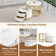 Elegant Set Of 2 White Coffee Tables, 60*60*46cm And 50*50*30.8cm, Round Tables With High Gloss Dermol Appearance, 2 Drawers, Load Capacity Up To 30kg, Combination Of Nestable Coffee Tables. - White + MDF - View 4