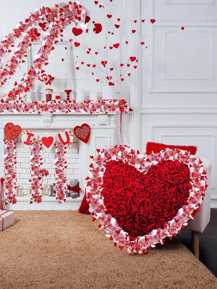 2pcs/8pcs Valentine's Day Heart Shaped Glitter Wreath Decor, Pink & Gold Metal Wreath, Valentine's Day Decorations, Suitable For Home, Outdoor And Wedding Hanging Decor, Plastic Party Decorations For Valentine's Day, Anniversary, Birthday, Wedding, Flower Arrangement - Multicolor - View 1