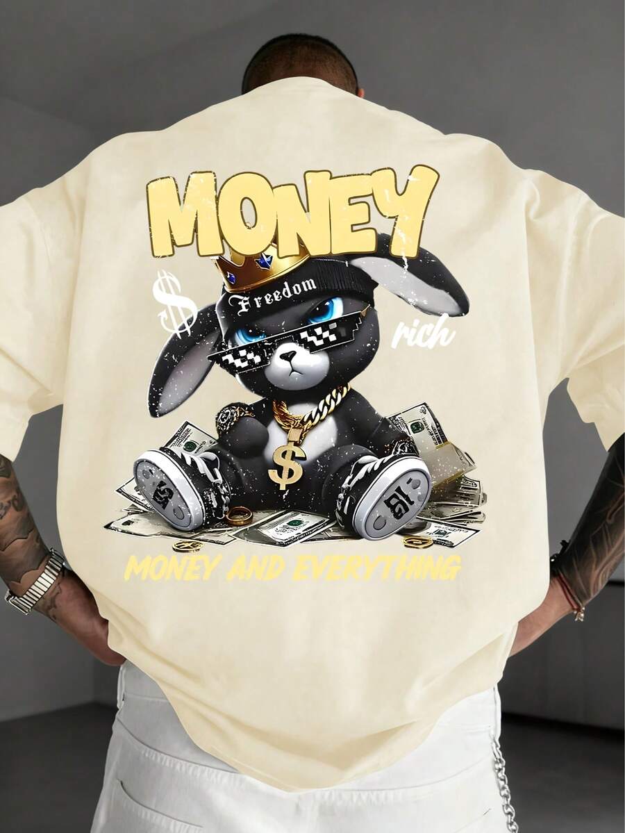 Zrgoth K-GLORY Streetwear! Men's Wealth Rabbit Design Printed Short Sleeve T-Shirt