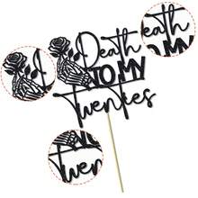 1个“告别我的二十岁”蛋糕装饰插牌，“告别我的二十岁”主题装饰，葬礼生日派对装饰，“告别我的二十岁”，30岁生日派对装饰，黑色闪光 - 彩色 - 查看 9