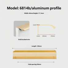 مقبض خزانة طويل مثبت على الحافة بتصميم بسيط، مقبض درج وباب خزانة مذهب مثبت جانبيًا مخفي