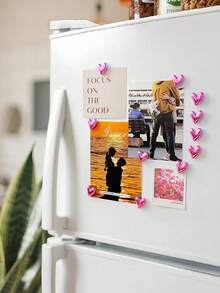 6个可爱心形冰箱贴，粉色冰箱贴，小巧心形装饰磁贴套装，适用于冰箱白板照片装饰、浪漫装饰、特别夜晚、周年纪念日装饰、情人节派对用品、创意3D家居留言板磁贴、粉色心形花朵磁贴 - 彩色 - 查看 6