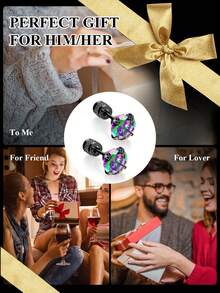 男女通用低过敏性耳软骨耳环，1对钛金属耳钉，黑色20G，带螺旋背扣，镶嵌彩虹立方氧化锆，尺寸可选2、3、4、5、6、7毫米，穿孔饰品