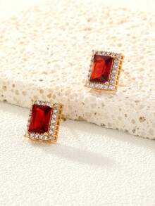 1 Đôi bông tai đinh vuông tối giản bằng đá Cubic Zirconia và đá quý đỏ dành cho nam - Nhiều màu - Xem 5