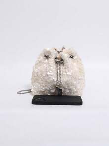 Dedoo Túi xách nữ kiểu dáng xô, dây đeo xích, họa tiết chần bông, mẫu mới năm 2024. - trắng - Xem 8