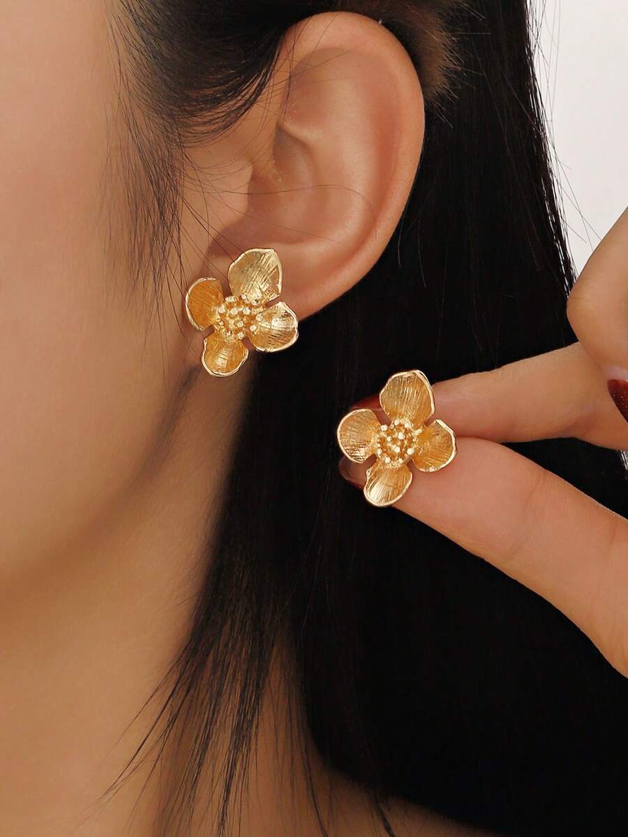 1 pereche de cercei florali delicati, casual și versatili, stil coreean/japonez - Aur 6 - Vizualizare 1