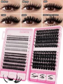 Rikuaild 378/414片D卷度单根假睫毛嫁接套装，包含60片下睫毛+60片尖头仙女睫毛+258片60D+150D+200D蓬松假睫毛，附赠睫毛胶、镊子和睫毛刷，在家轻松DIY假睫毛嫁接 - 彩色 - 查看 2