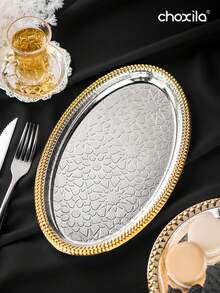 choxila 1pc Stainless Steel Food Tray, Can Be Used As Serving Tray, Storage Tray, Decorative Tray, Pastry Snack Cake Fruit Tray, Jewelry Dish, Cosmetic Organizer Tray, Bathroom Sundries Organizer Tray, Suitable For Home/Restaurant/Party/Camping/Wedding - Tray - View 1