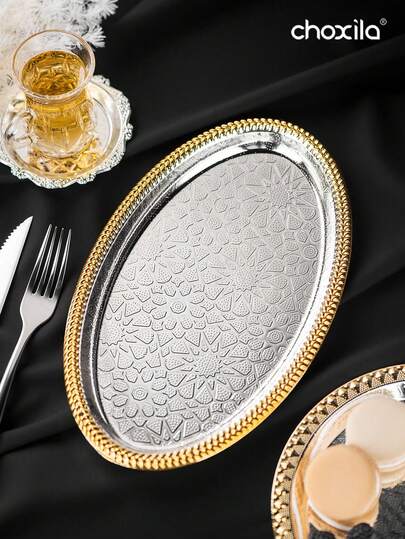 choxila 1pc Stainless Steel Food Tray, Serving Tray, Storage Tray, Decorative Tray, Pastry Snacks Cakes Fruit Tray, Jewelry Dish Cosmetics Organizer, Bathroom Clutter Serving Platter, For Home/Restaurant/Party/Camping/Wedding