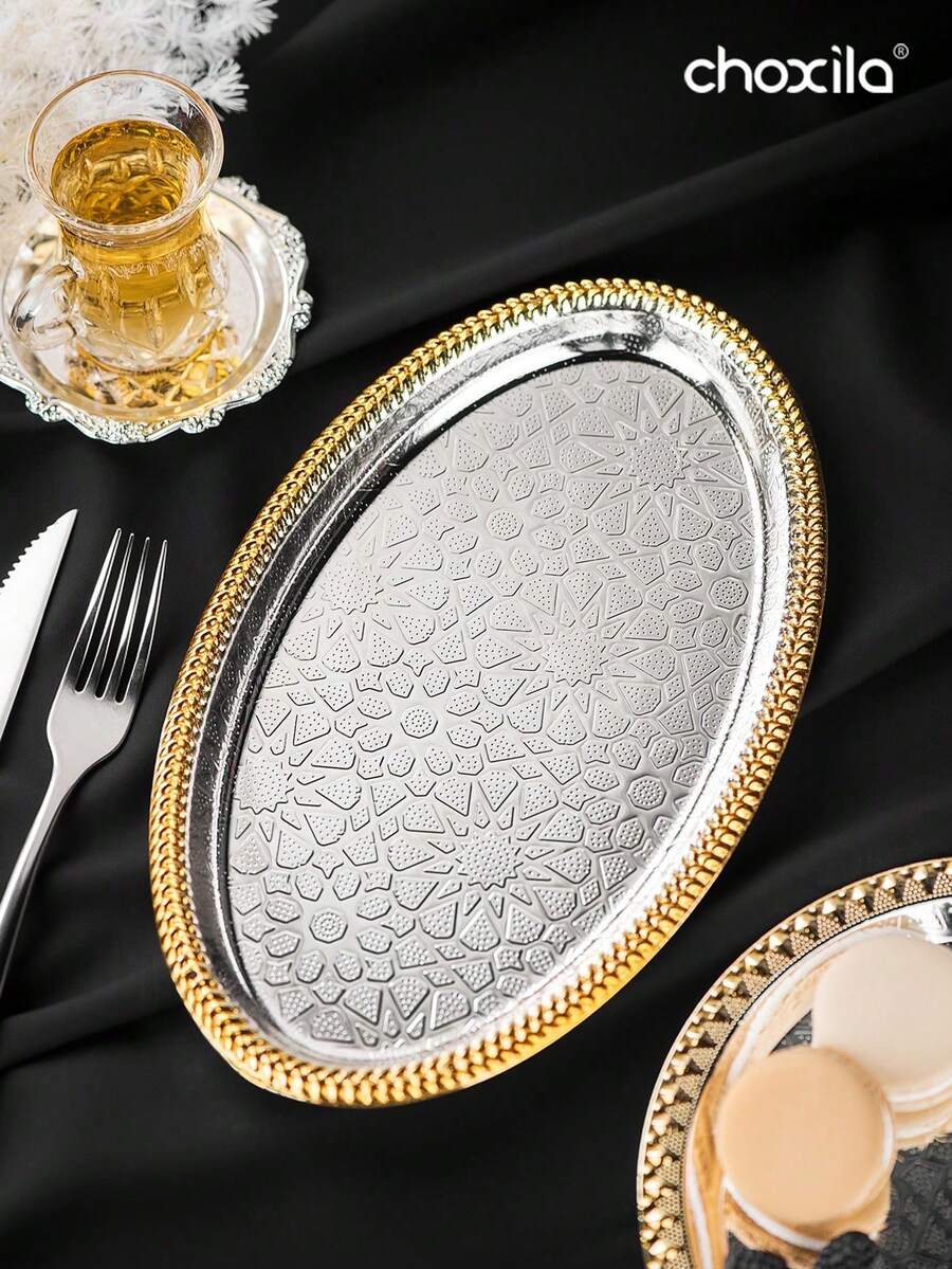 choxila 1pc Stainless Steel Food Tray, Can Be Used As Serving Tray, Storage Tray, Decorative Tray, Pastry Snack Cake Fruit Tray, Jewelry Dish, Cosmetic Organizer Tray, Bathroom Sundries Organizer Tray, Suitable For Home/Restaurant/Party/Camping/Wedding - Tray - View 1