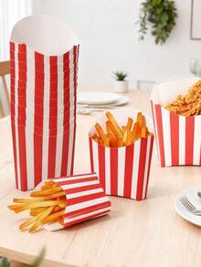 20/10pcs/1pc French Fry Paper Box, 5.5oz, Red & White Striped French Fry Box, Small Paper French Fry/Onion Ring/Popcorn Container - Black and White Vertical Stripes - View 5