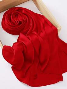 1 chiếc khăn trùm đầu bằng satin xếp ly, thích hợp cho sử dụng hàng ngày, các hoạt động ngoài trời và du lịch. - Đỏ - Xem 3