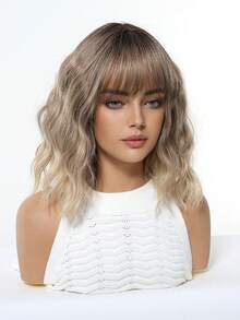 Tóc giả nữ chất lượng cao, tự nhiên và thoải mái, tóc giả kiểu bob bồng bềnh ombre 14 inch, tóc giả xoăn phủ kín đầu, tóc giả ombre thanh lịch chịu nhiệt, tóc giả ngắn xoăn tổng hợp chịu nhiệt, hoàn hảo cho sử dụng hàng ngày, kỳ nghỉ và du lịch. - Màu nâu ombre - Xem 5