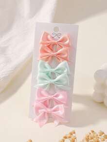 6pcs Handmade Fabric Bow Hair Clips, Girls' Solid Color Side Bangs Hairpins, Suitable For Daily Wear And Holiday Outfits - Multicolor - View 8