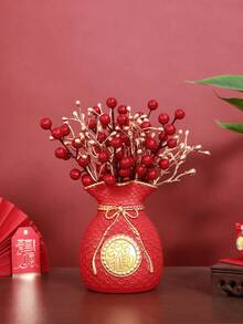 1件人造风水柑橘盆栽，客厅家居装饰，新年庆祝，婚礼乔迁，招财植物摆件 - 紅色 - 查看 7