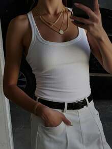 DAZY Camiseta de tirantes de mujer de verano, de color sólido, casual y de estilo empresarial - Blanco - Ver 3