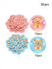 性别揭晓胸针，30 枚，男孩女孩胸针，粉色和蓝色胸针，适合作为婴儿派对礼物、性别揭晓派对用品，塑料材质，不含宝石。 - 彩色 - 查看 11