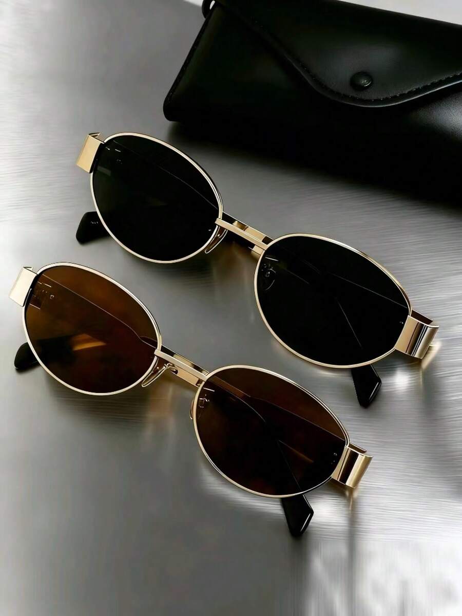 1/2 piezas de gafas de mujer con marco de metal ovalado/poligonal, adecuadas para uso diario y actividades al aire libre - Multicolor - Ver 1